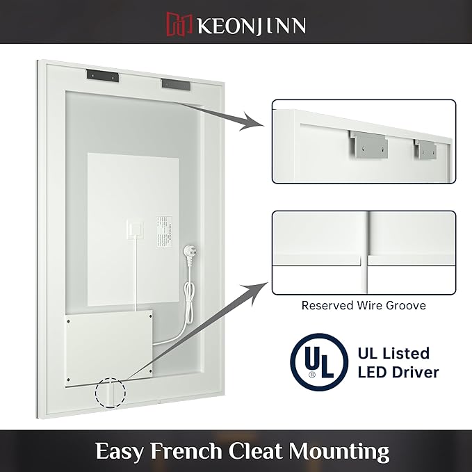 Keonjinn 48 x 30 Inch LED Mirror Lighted 6000K(Horizontal or