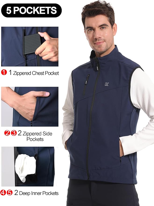 KUTOOK Men’s Softshell Sleeveless Jacket Winter Warm Fleece Outerwear Vests for Cycling Golf Hiking