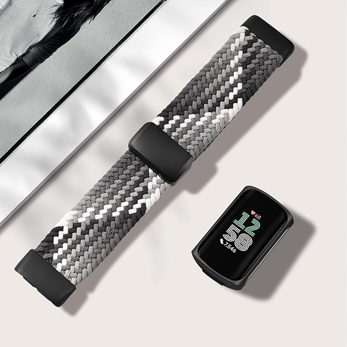 Magnetic Braided Nylon Compatible with Fitbit Charge 6 Bands/Fitbit Charge 5 Bands for Women Men, Soft Sport Stretchy Breathable Strap Replacement Wristband for Charge 6/Charge 5