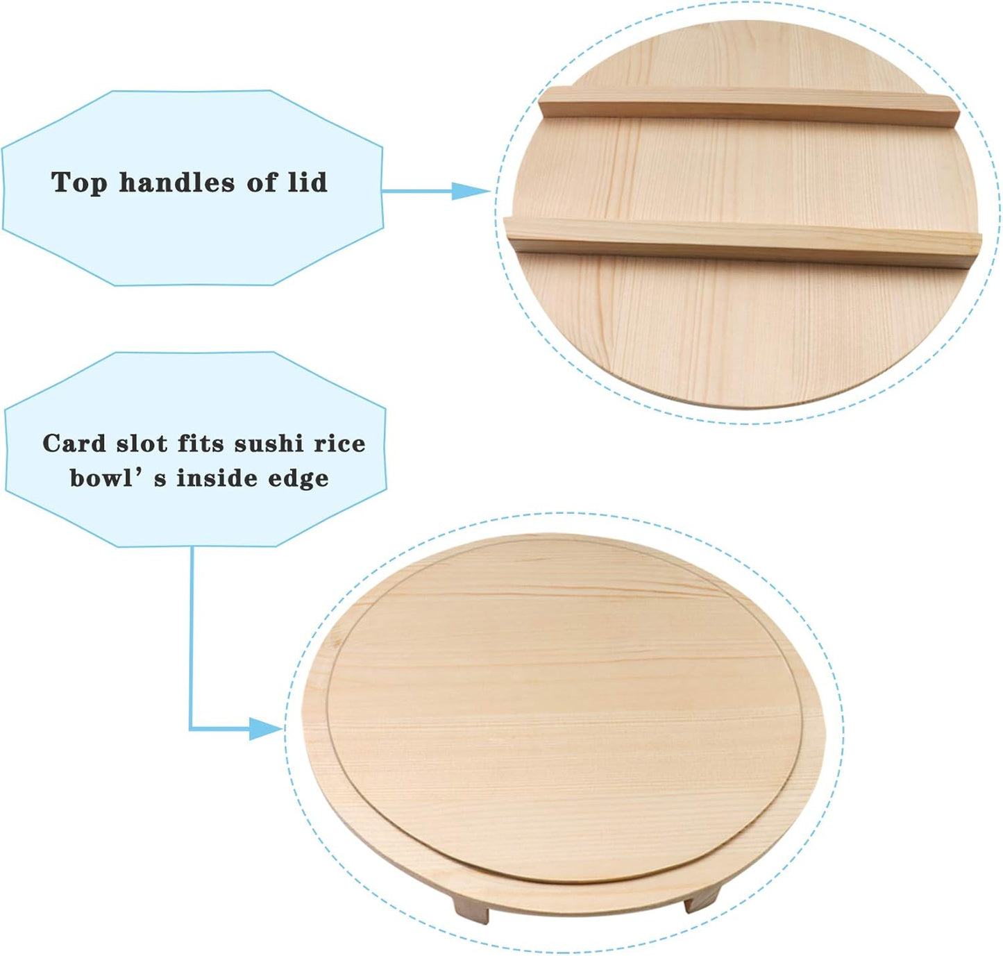 Kichgather Wooden Sushi Rice Bowl with Lid Hangiri Sushi Oke Sushi Rice Mixing Tub (11.8 ” with lid)