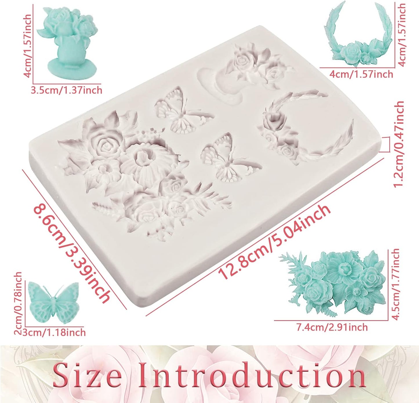 Rose Fondant Molds, Flower Pot Bouquet Butterfly Chocolate Cake Decorating Silicone Molds for Cupcake Topper, Candy, Sugar Craft, Floral Paste, Mousse, Gum Paste, Epoxy Resin, Polymer Clay, Home Decor