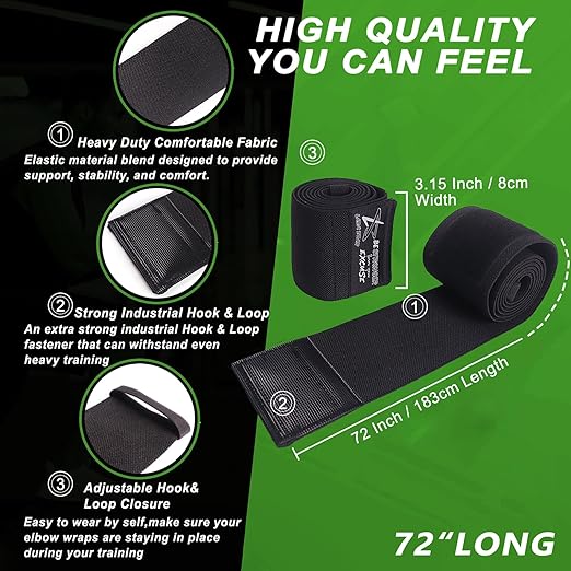 Knee Wraps for Weightlifting (Pair) | Knee Straps for Squats,Cross Training, WODs, Gym Workouts, Weightlifting, Fitness & Powerlifting | Alternative Knee Sleeve | 72" Compression & Elastic Support (Black)