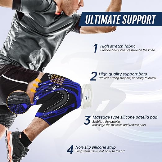 Knee Brace, Compression Knee Sleeve with Side Stabilizers & Patella Pads for Meniscus Tear, ACL & Arthritis Pain Relief, Knee Pads Support Women Men, Volleyball, Running, Workout, Sport