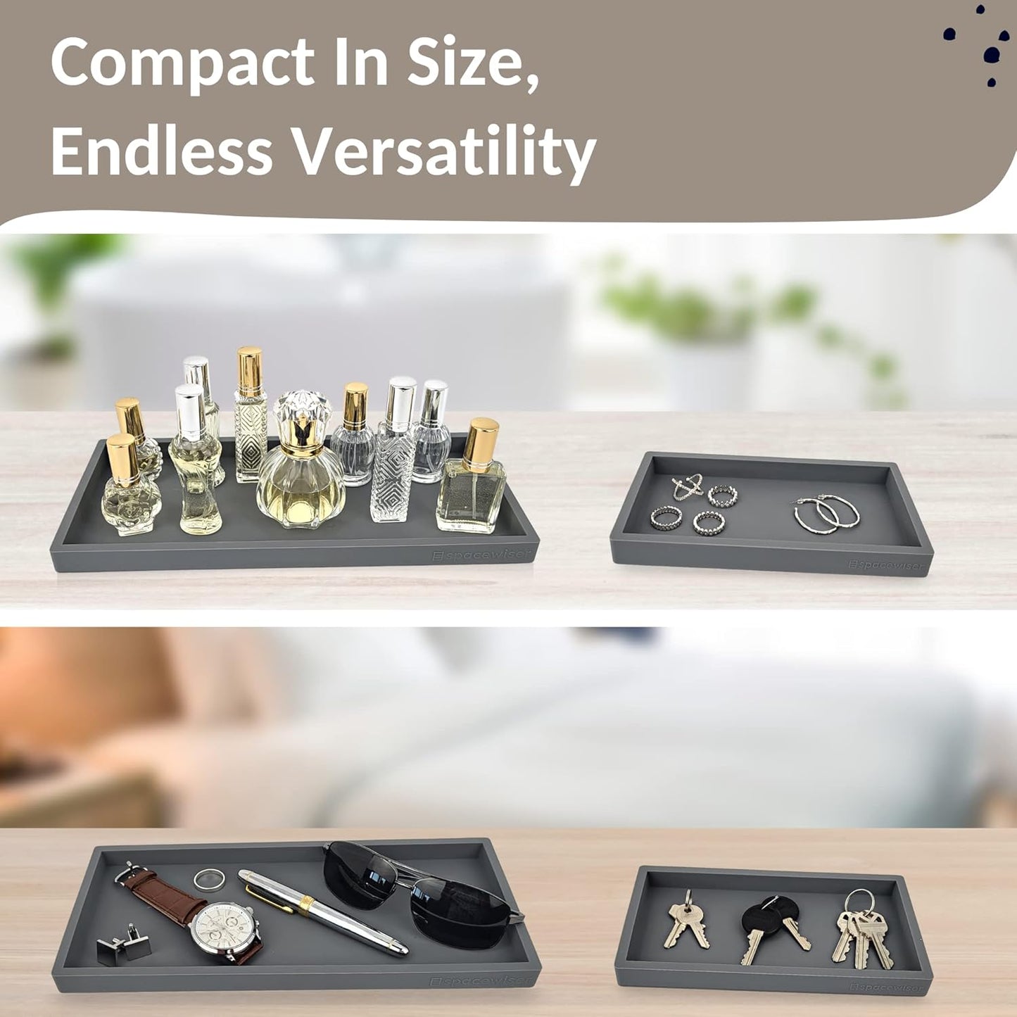 Countertop and Vanity Tray - 2 PC (11” and 7”) Shatterproof Silicone Kitchen and Bathroom Trays for Counter, Kitchen Soap Dispenser Tray, Vanity Trays for Bathroom, Perfume Key Tray