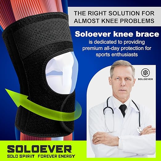 Knee Brace with Side Stabilizers for Women and Men, Adjustable Knee Support for Knee Pain, Breathable Knee Brace for Meniscus Tear, Arthritis, Tendonitis, ACL, MCL, and Sports Injuries, Perfect for Left and Right (Deep Black, Large)