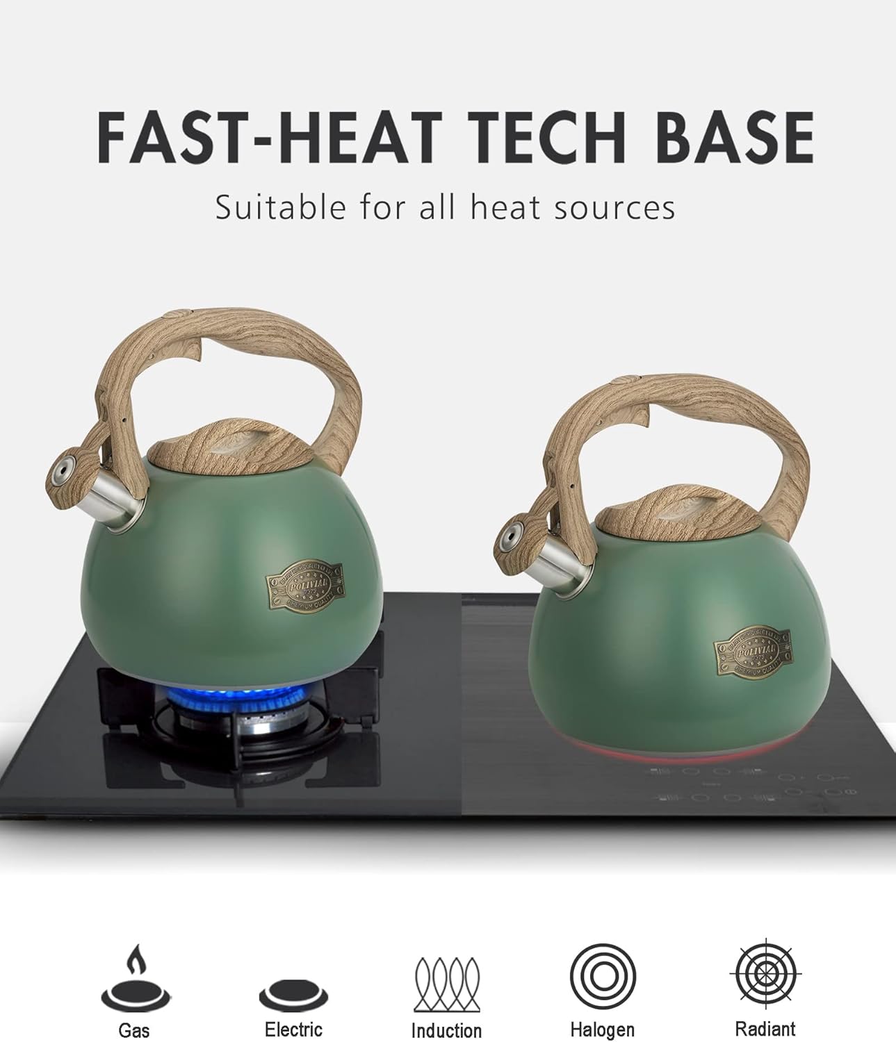 POLIVIAR Tea Kettle, 2.7 Quart Stovetop Tea Kettle, Audible Whistling Teapot, Food Grade Stainless Steel for Anti-Rust, Anti Hot Handle, Suitable for All Heat Sources (JX2022-MN30)