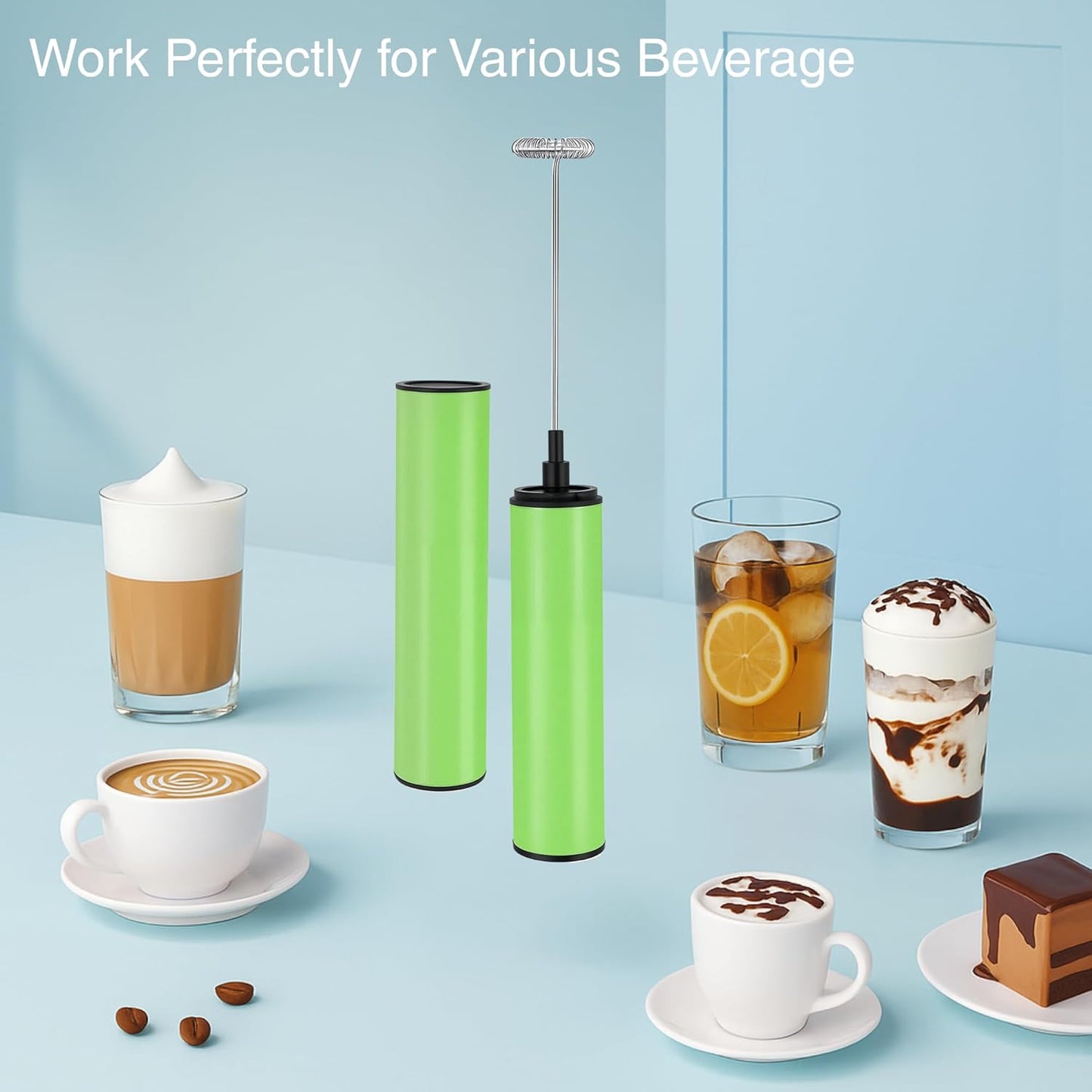 Rechargeable Milk Frother, Electric Coffee Foamer, Handheld Drink Mixer for Latte, Cappuccino, Coffee, Eggs, Hot Chocolate, Protein,Green