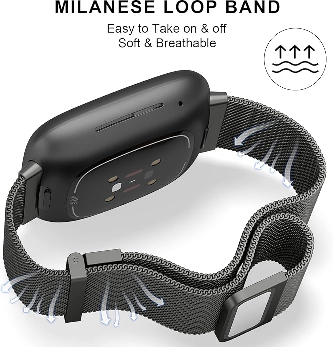 Meliya Metal Band for Fitbit Sense 2 / Sense Bands, Fitbit Versa 4 / Versa 3 Bands Women Men, Stainless Steel Mesh Magnetic Replacement Bracelet Strap for Fitbit Sense 2 / Versa 4 Smartwatch