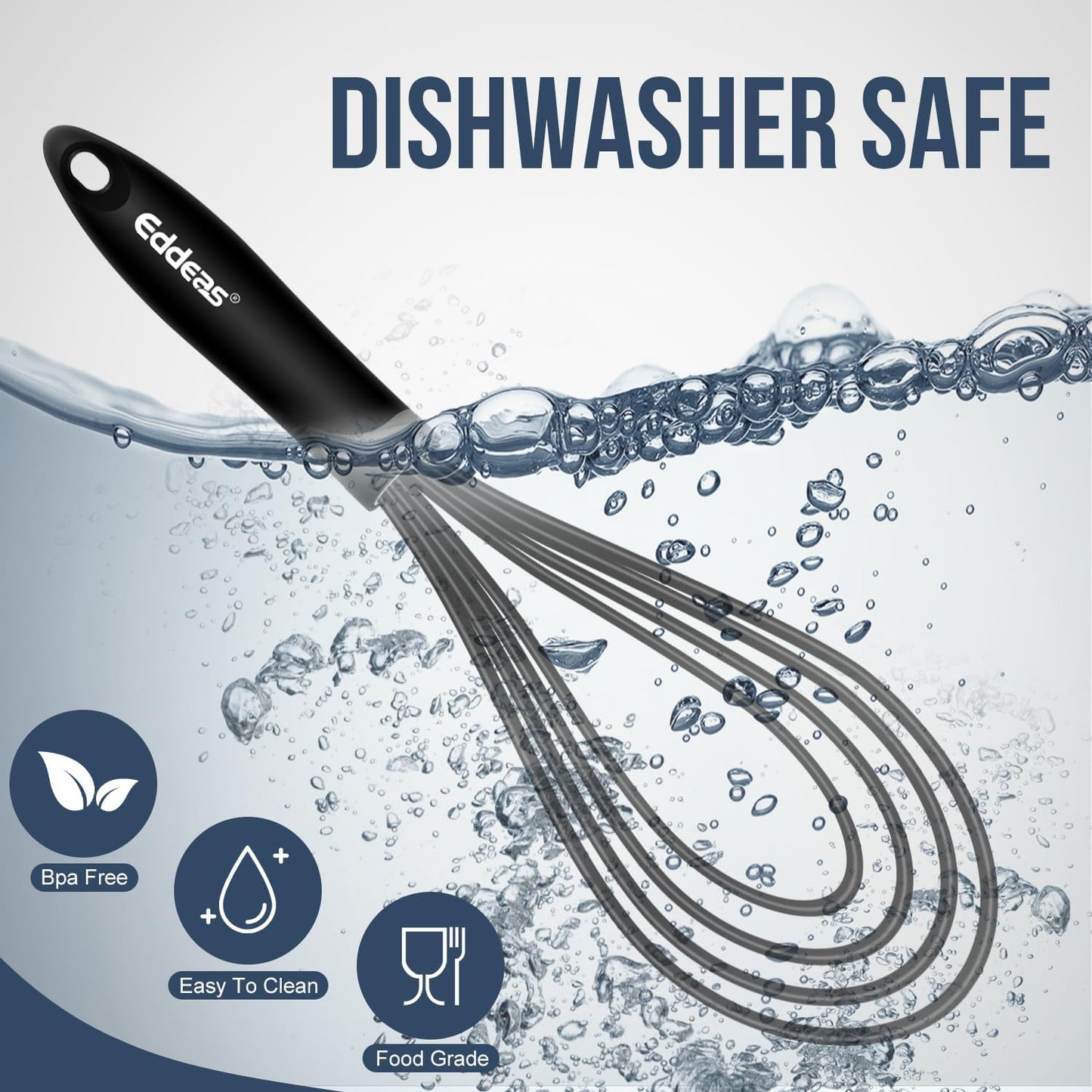 Flat Whisk, EDDEAS Silicone Gravy Whisk for Cooking, Beating, Stirring Gravy and Eggs