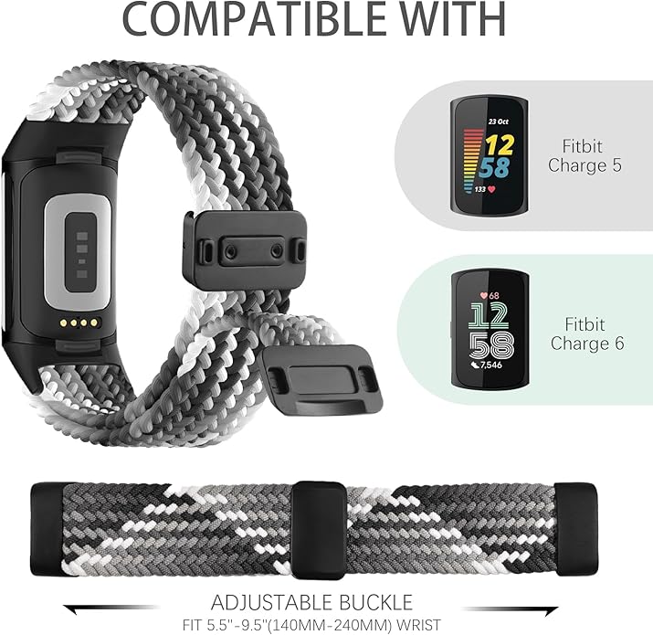 Magnetic Braided Nylon Compatible with Fitbit Charge 6 Bands/Fitbit Charge 5 Bands for Women Men, Soft Sport Stretchy Breathable Strap Replacement Wristband for Charge 6/Charge 5