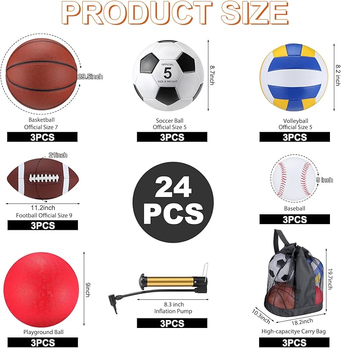 Leyndo 18 Pcs Bulk Sport Balls Set Basketball