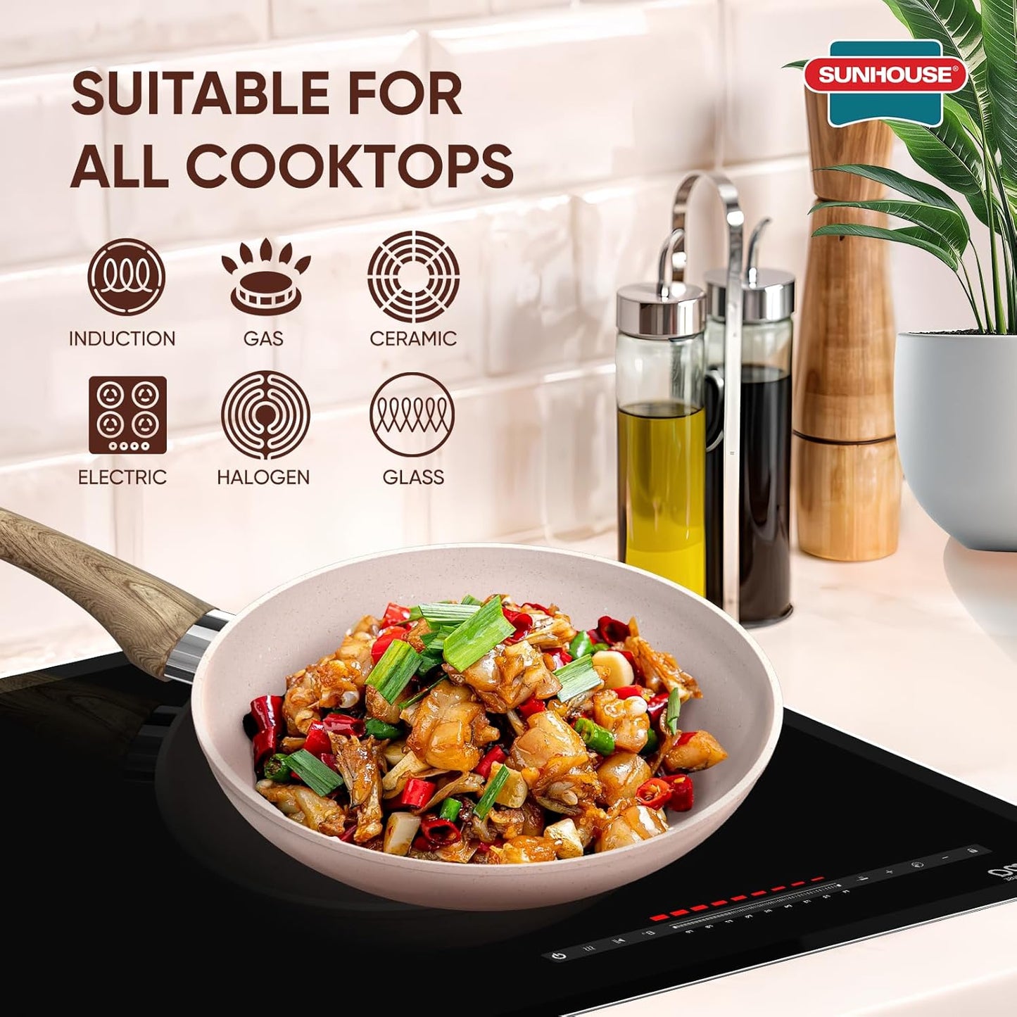 Sunhouse – Durable 8 Inch / 20 cm Nonstick Skillet, 4-Layer Non-Stick Frying Pan, PFOA-Free, Stay-Cool Handle, Induction Compatible with All Cooktops