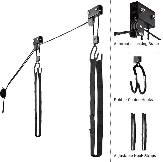 Kayak Storage Hoist - Overhead Pulley System with 125lb Capacity for Canoes, Bikes, Ladders, and More - for up to 12-Foot Ceilings
