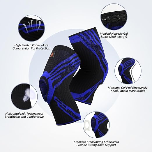 Knee Brace, Compression Knee Sleeve with Side Stabilizers & Patella Pads for Meniscus Tear, ACL & Arthritis Pain Relief, Knee Pads Support Women Men, Volleyball, Running, Workout, Sport