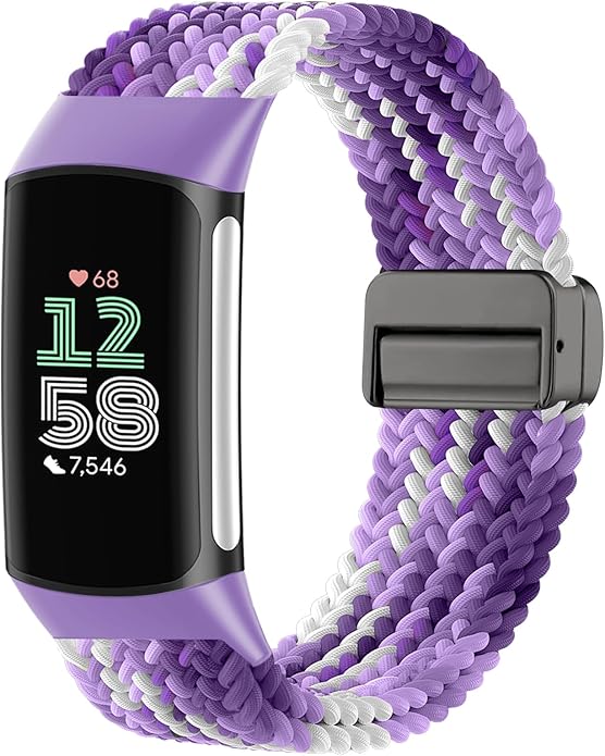 Magnetic Braided Nylon Compatible with Fitbit Charge 6 Bands/Fitbit Charge 5 Bands for Women Men, Soft Sport Stretchy Breathable Strap Replacement Wristband for Charge 6/Charge 5