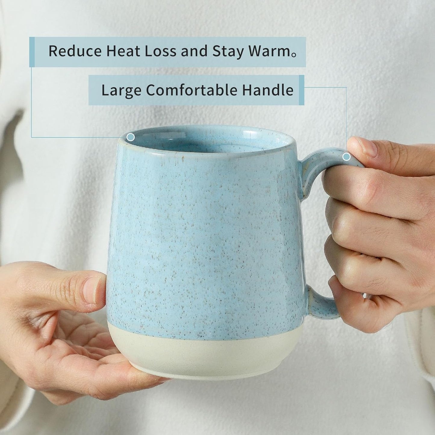 Hasense Ceramic Coffee Mugs, 15 Oz Coffee Cup with Handle Set of 4, Large Coffee Mug for Men, Modern Latte Cup for Cappuccino, Tea, Cocoa, Microwave & Dishwasher Safe, Birthday Gift, Light Blue