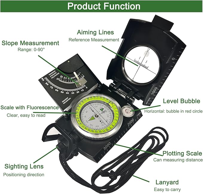 Lensatic Compass Military Grade IP65 Waterproof