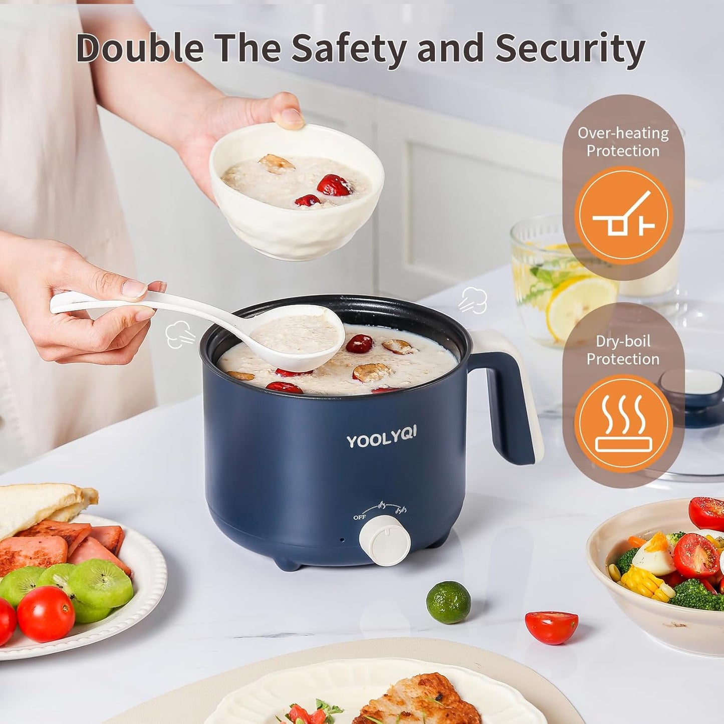 Hot Pot Electric : 1.5L Mini Ramen Cooker with 2 Temp Settings, Portable Lazy Pot Dorm, Office Must Have for Ramen/Noodles/Soup/Oatmeal