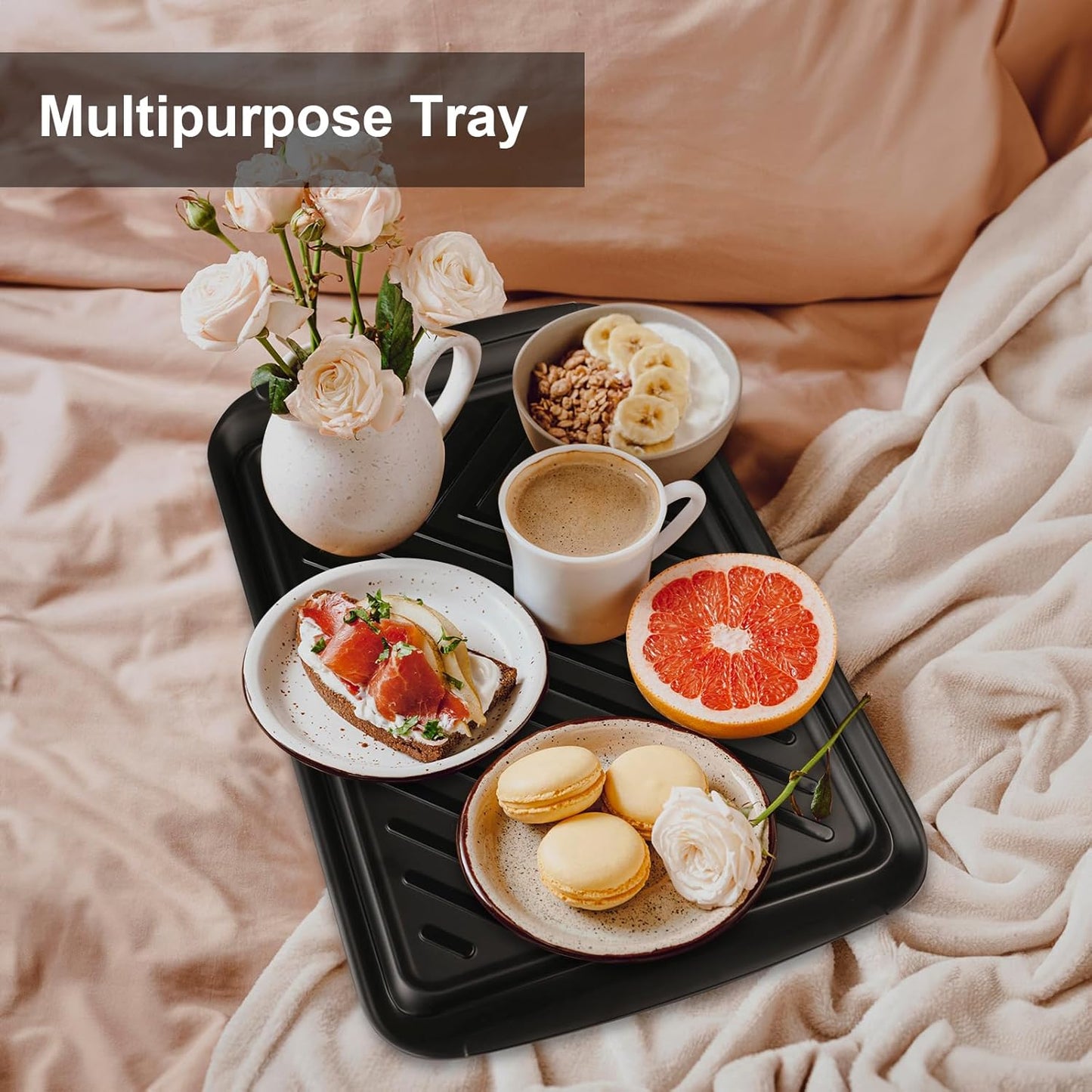 LEHAHA Grilling Prep Trays, Melamine BBQ Prep and Serving Platters and Tray for Outdoor Entertaining, Large Food Serving Trays, Set of 2, 17.2" x 10.5",Great for Grilling Lovers,Black and Red