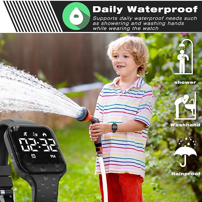 Kids Fitness Tracker,Digital Pedometer Watch,Sport Watch, Steps Counter, Waterproof, Alarm Clock for Boys Grils Kids Children (Black)