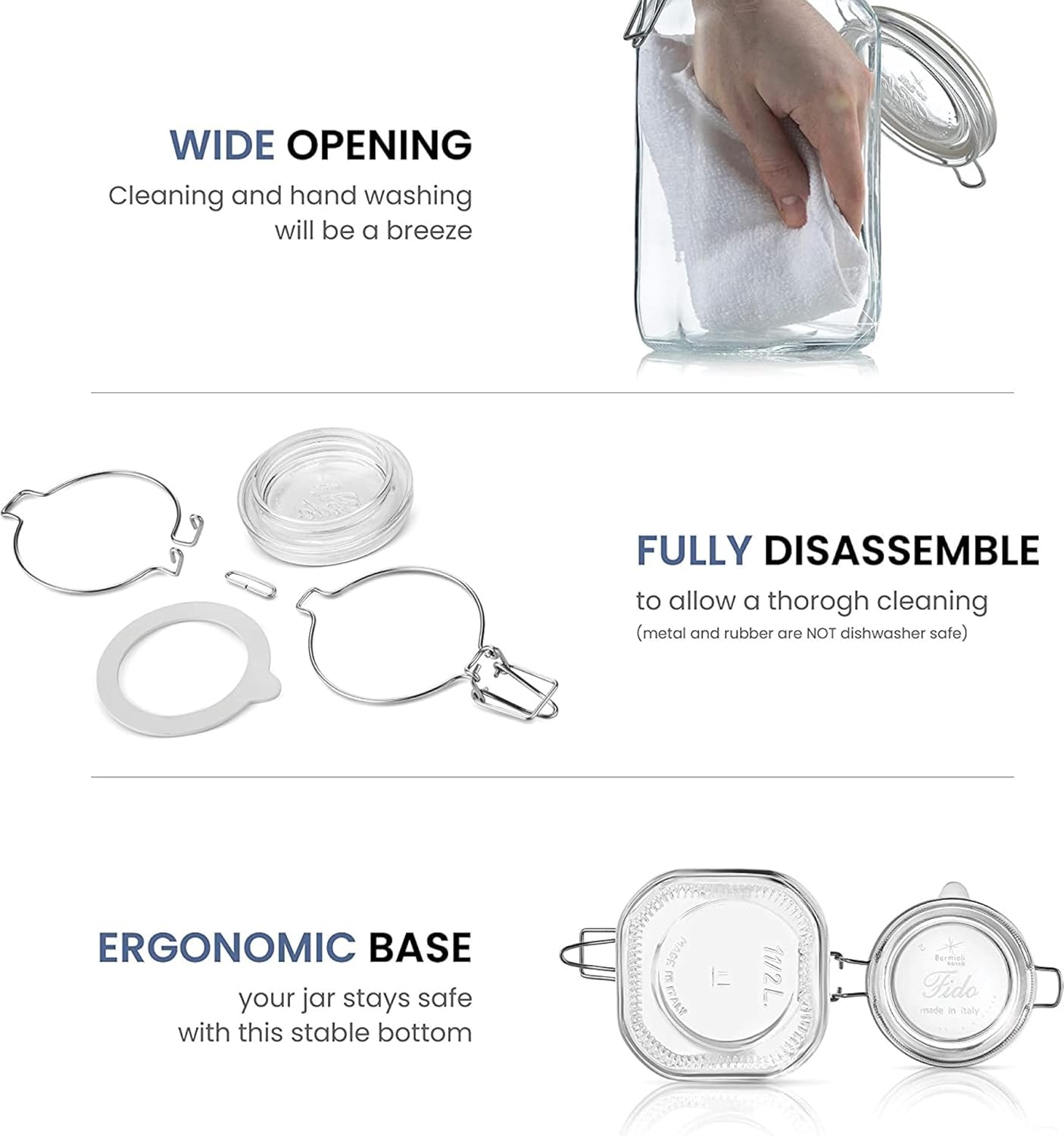 Bormioli Rocco Fido 5L Glass Jar - 169oz Airtight Storage with Metal Clamp & Rubber Gasket - Ideal for Fermentation, Home Canning, Dry Food Storage - Great for Kitchen Organization, Made in Italy