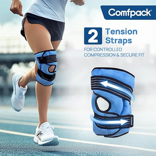 Knee Ice Pack Wrap for Sports Injuries with Compression Straps, Reusable Knee Cold Pack Physical Therapy for Leg Pain Relief, Swelling, ACL, Osteoarthritis, Meniscus Tear, Stay in Place