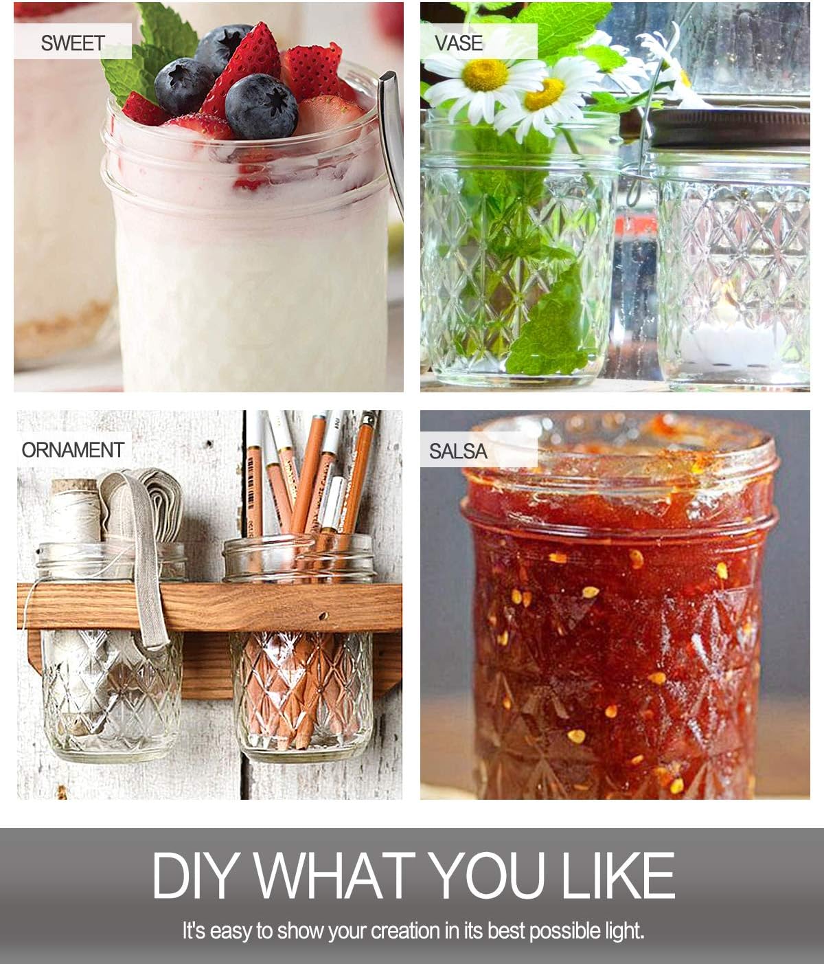 VERONES Mason Jars 6 OZ, 20 PACK 6oz Mason jars Canning Jars Jelly Jars With Lids, Ideal for Jam, Honey, Wedding Favors, Shower Favors, Extra 20 Lids