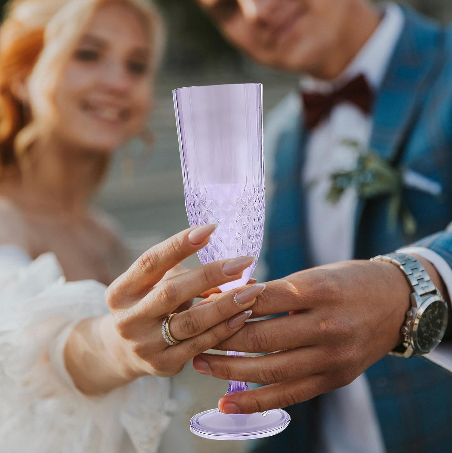 Plastic Champagne Flutes, 24PCS Purple Wine Glasses Goblets Reusable Champagne Flute for Weddings, Bachelor Parties, Toasting, and Events(24,Purple)