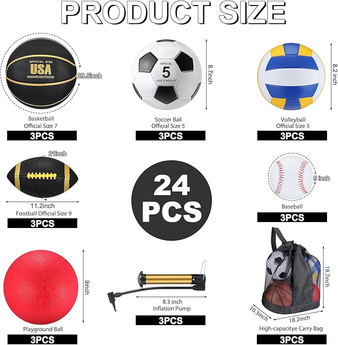 Leyndo 18 Pcs Bulk Sport Balls Set Basketball