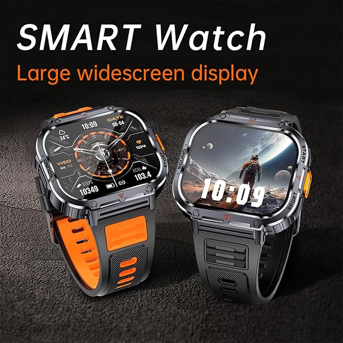 Loluka Big Screen Smart Watch for Men, 2.0'' HD Military Smartwatch with LED Flashlight 5ATM Waterproof Rugged Tactical Fitness Tracker (Answer/Make Calls)