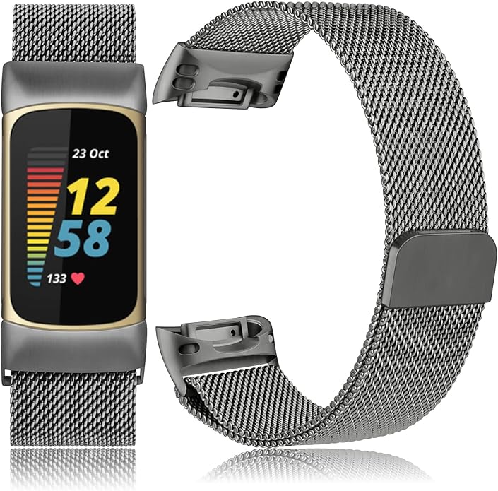 Meliya for Fitbit Charge 6 Bands Women Men, Stainless Steel Metal Mesh Loop Adjustable Magnetic Wristband Replacement Straps Compatible with Fitbit Charge 6 Fitness Tracker