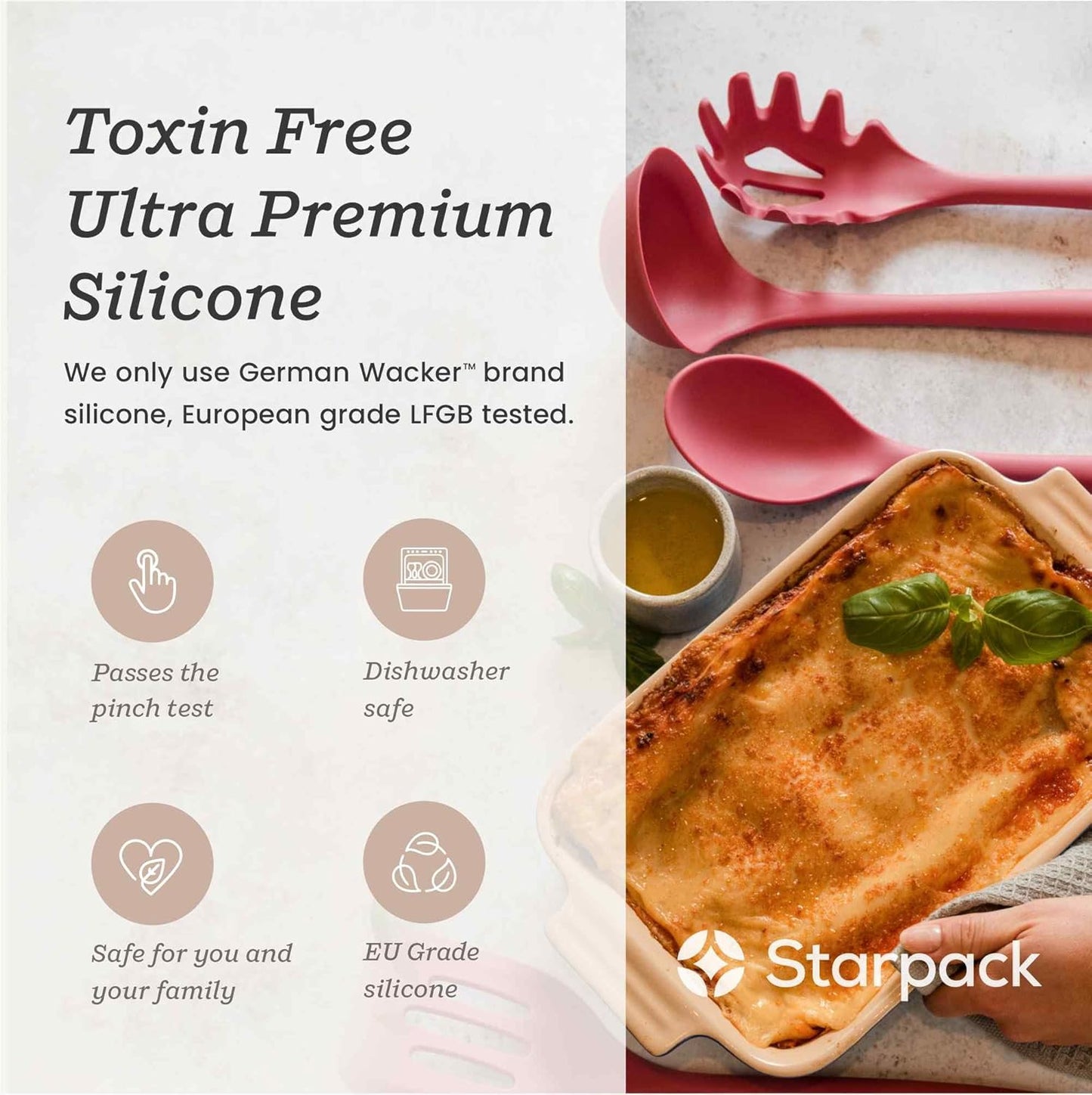 Starpack 'Forking Good' XL Premium Silicone Pasta Fork (13.5") - Spaghetti Spoons High Heat Resistant to 600°F - Silicone Pasta Spoon Strainer - Server Spoon with Teeth - Server Utensil for Pastas