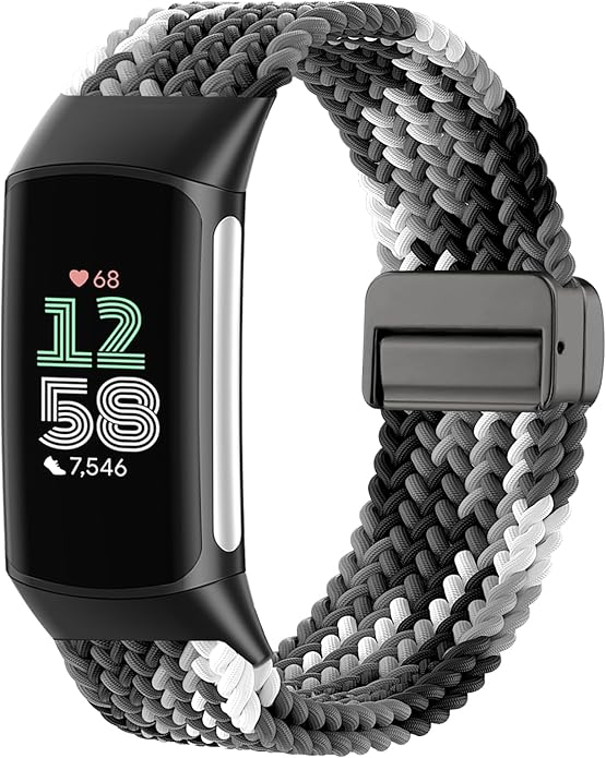 Magnetic Braided Nylon Compatible with Fitbit Charge 6 Bands/Fitbit Charge 5 Bands for Women Men, Soft Sport Stretchy Breathable Strap Replacement Wristband for Charge 6/Charge 5