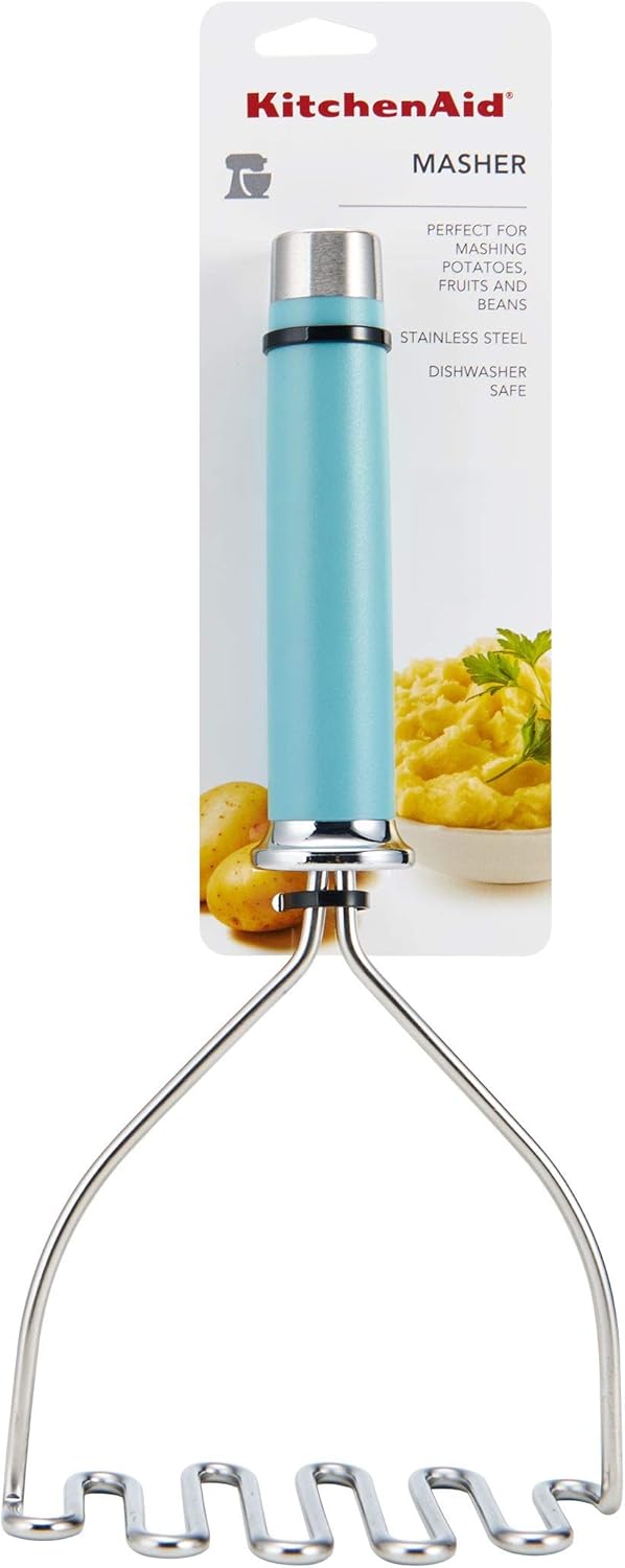 KitchenAid Gourmet Stainless Steel Wire Masher, 10.24-Inch, Aqua Sky