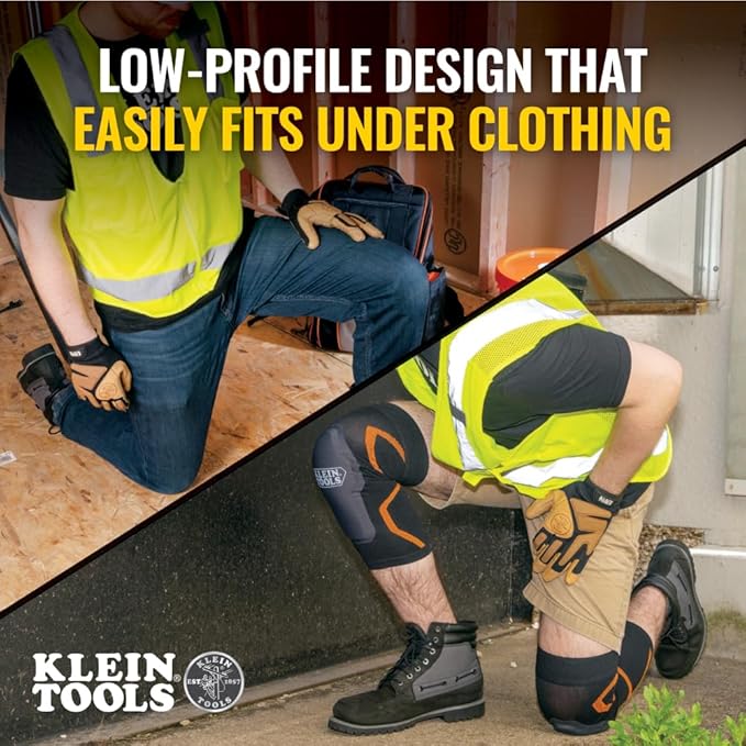 Klein Tools 60624 Knee Pad Compression Sleeve, Knee Support for Construction, Workers and Athletes, Black, L/XL
