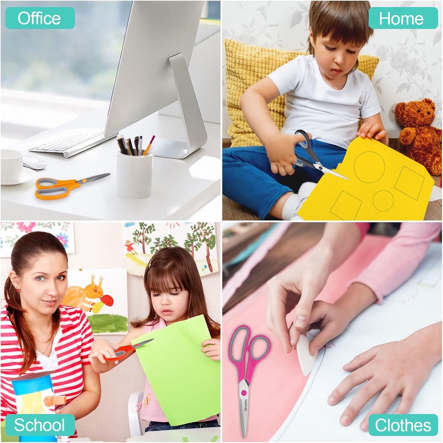 24 Pack Titanium Scissors, Rkqoa 8" All Purpose Scissor Bulk - 2.5mm Thick Sharp Scissors for Office School Sewing Craft Supplies, Classroom Must have, Teacher/Class Shears, Right/Left Handles