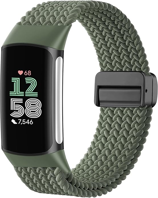 Magnetic Braided Nylon Compatible with Fitbit Charge 6 Bands/Fitbit Charge 5 Bands for Women Men, Soft Sport Stretchy Breathable Strap Replacement Wristband for Charge 6/Charge 5