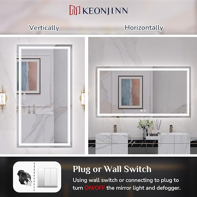 Keonjinn LED Bathroom Mirror 55 x 30 Inch
