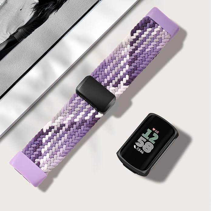 Magnetic Braided Nylon Compatible with Fitbit Charge 6 Bands/Fitbit Charge 5 Bands for Women Men, Soft Sport Stretchy Breathable Strap Replacement Wristband for Charge 6/Charge 5