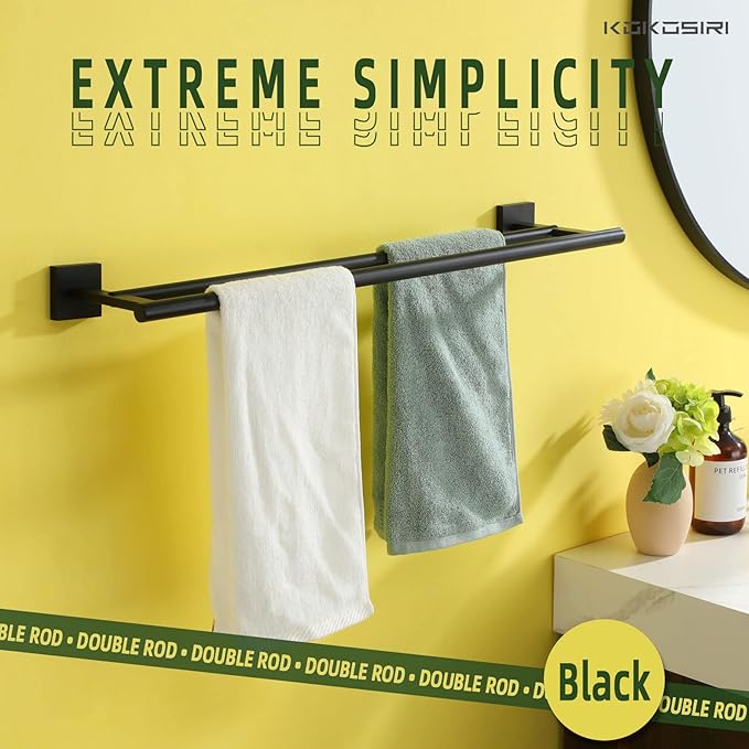 KOKOSIRI Towel Rails Bathroom Double Towel Bars Matte 20 Inch 2-Piece for 2 Pack B5005BK-L24-P2