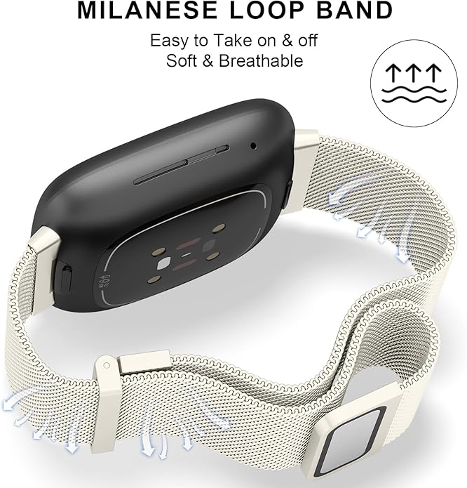 Meliya Metal Band for Fitbit Sense 2 / Sense Bands, Fitbit Versa 4 / Versa 3 Bands Women Men, Stainless Steel Mesh Magnetic Replacement Bracelet Strap for Fitbit Sense 2 / Versa 4 Smartwatch