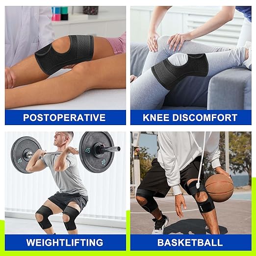 Knee Brace with Side Stabilizers for Women and Men, Adjustable Knee Support for Knee Pain, Breathable Knee Brace for Meniscus Tear, Arthritis, Tendonitis, ACL, MCL, and Sports Injuries, Perfect for Left and Right (Deep Black, Large)