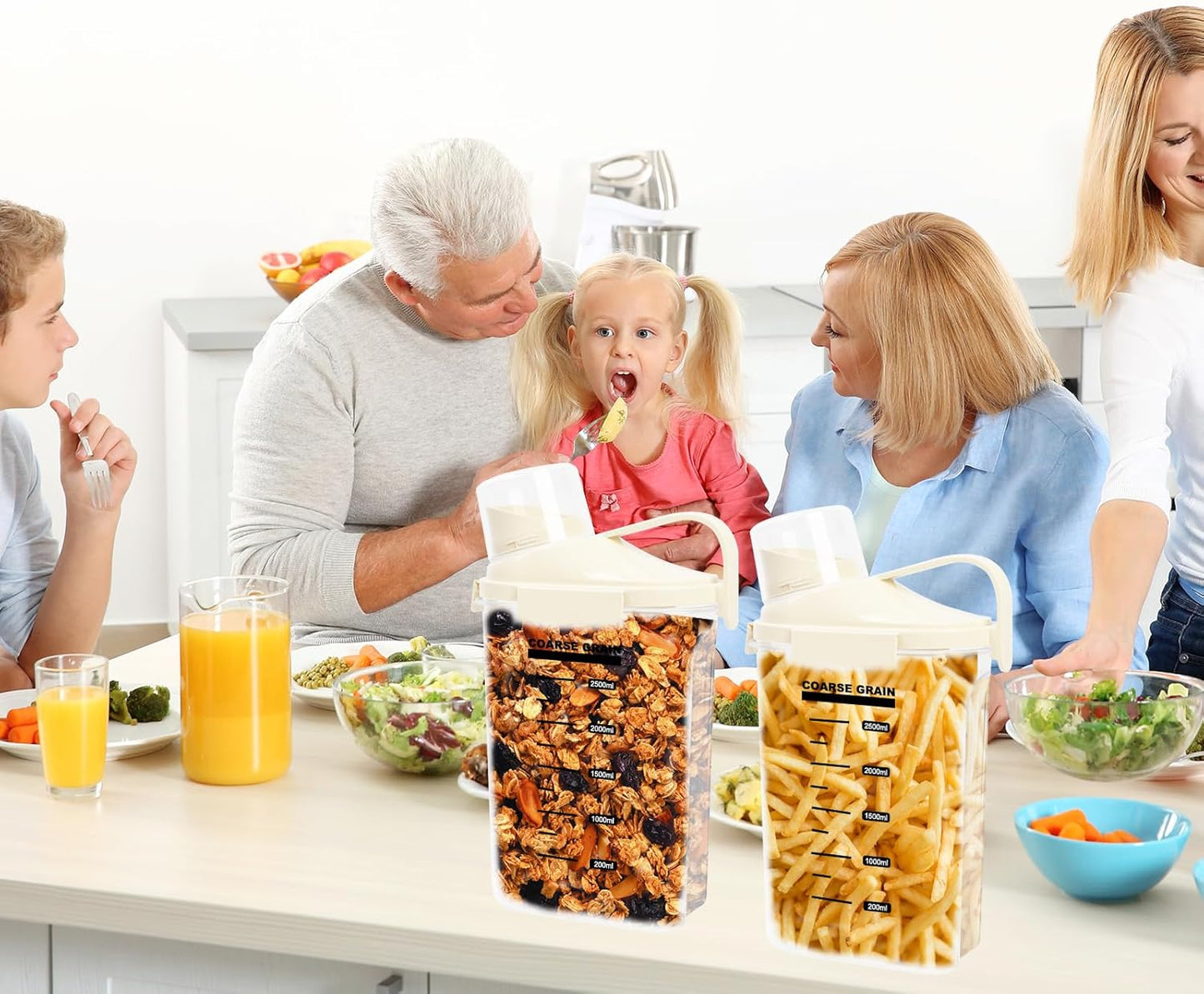 2-Pack Airtight Cereal & Dry Food Storage Containers, BPA-Free Plastic Rice Containers with Lids & Measuring Cup, Kitchen & Pantry Organization for Dry Pet Food, Flour, Grain, Nuts, Snacks, White