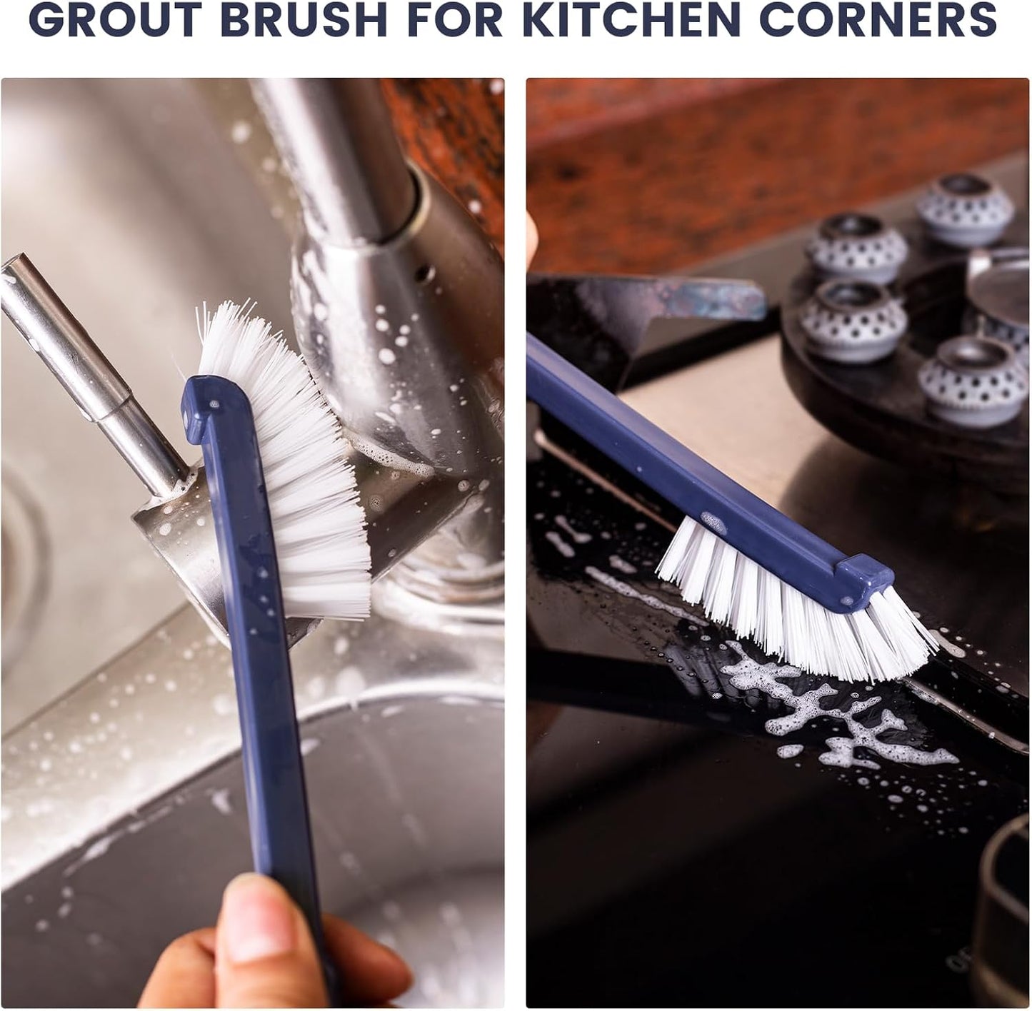 Dish Brush with Handle, 2 Pack Dish Scrub Brush with Built-in Scraper and 2 Pack Grout Brush, Kitchen Brushes for Dishes,Pots, Pans and Sinks