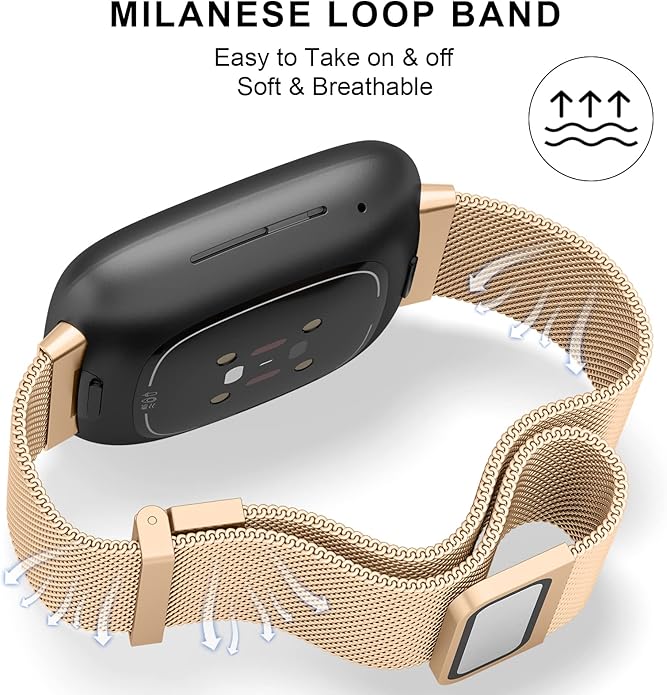 Meliya Metal Band for Fitbit Sense 2 / Sense Bands, Fitbit Versa 4 / Versa 3 Bands Women Men, Stainless Steel Mesh Magnetic Replacement Bracelet Strap for Fitbit Sense 2 / Versa 4 Smartwatch
