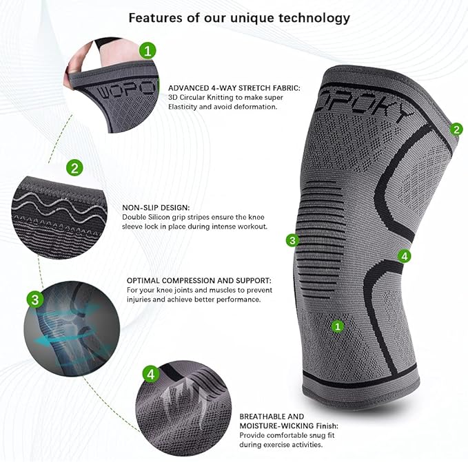 Knee Brace Sleeves for Weightlifting Working out, Knee Pain Relief for Meniscus Tear Arthritis ACL MCL (2 Pack)