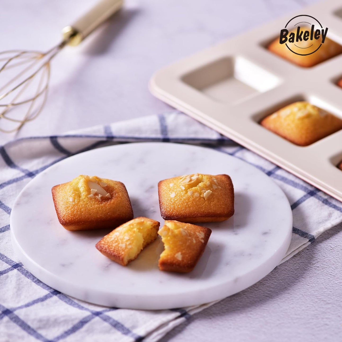 Financier Cake Pan, 9-Cavity Non-Stick Square Muffin Pan Biscuits Cookies Bakeware for Oven Baking (Champagne Gold)