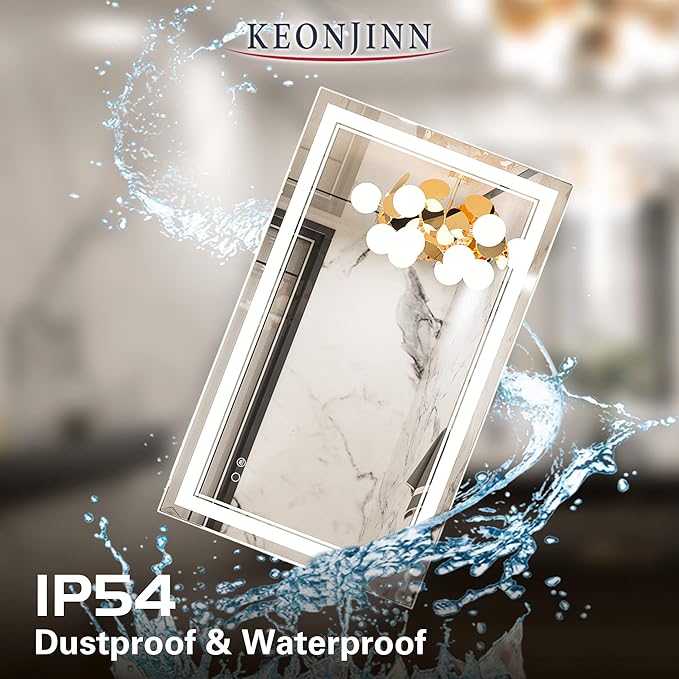 Keonjinn LED Bathroom Mirror with Lights 40 x 24 Inch IP54, Tempered