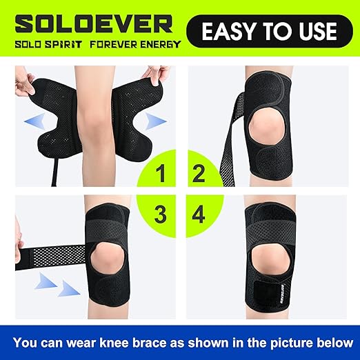 Knee Brace with Side Stabilizers for Women and Men, Adjustable Knee Support for Knee Pain, Breathable Knee Brace for Meniscus Tear, Arthritis, Tendonitis, ACL, MCL, and Sports Injuries, Perfect for Left and Right (Deep Black, Large)
