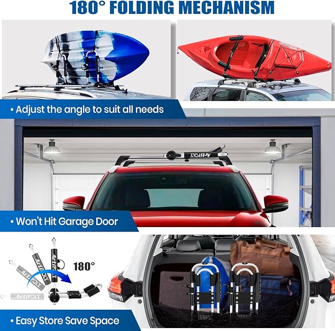 Kayak Roof Rack Carrier Kayak & Canoe Car Racks J-Bar with 3-in-1 Multifunction Paddle Holder for Easy Mount Kayak/Surf/Ski/Canoe/SUP on SUV, Car and Truck Crossbar
